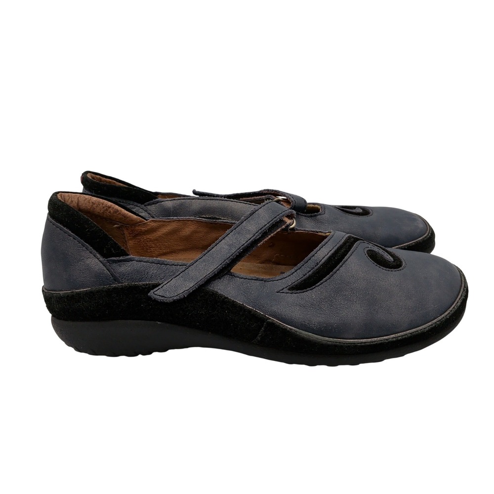 Naot Matai Women Navy Blue Leather Suede Swirl Mary Jane Comfort Shoes 38 7-7.5